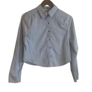 Liberty Love Girls Top L Blue‎ Striped Button Up Long Sleeve Preppy Academia